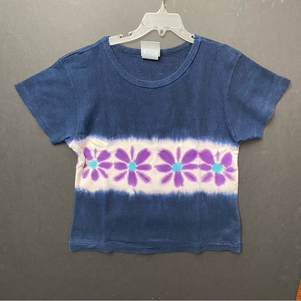 Ross Girl’s Short-Sleeve T-Shirt Tie Dye Navy w/ Flowers Vintage Y2K Kid’s